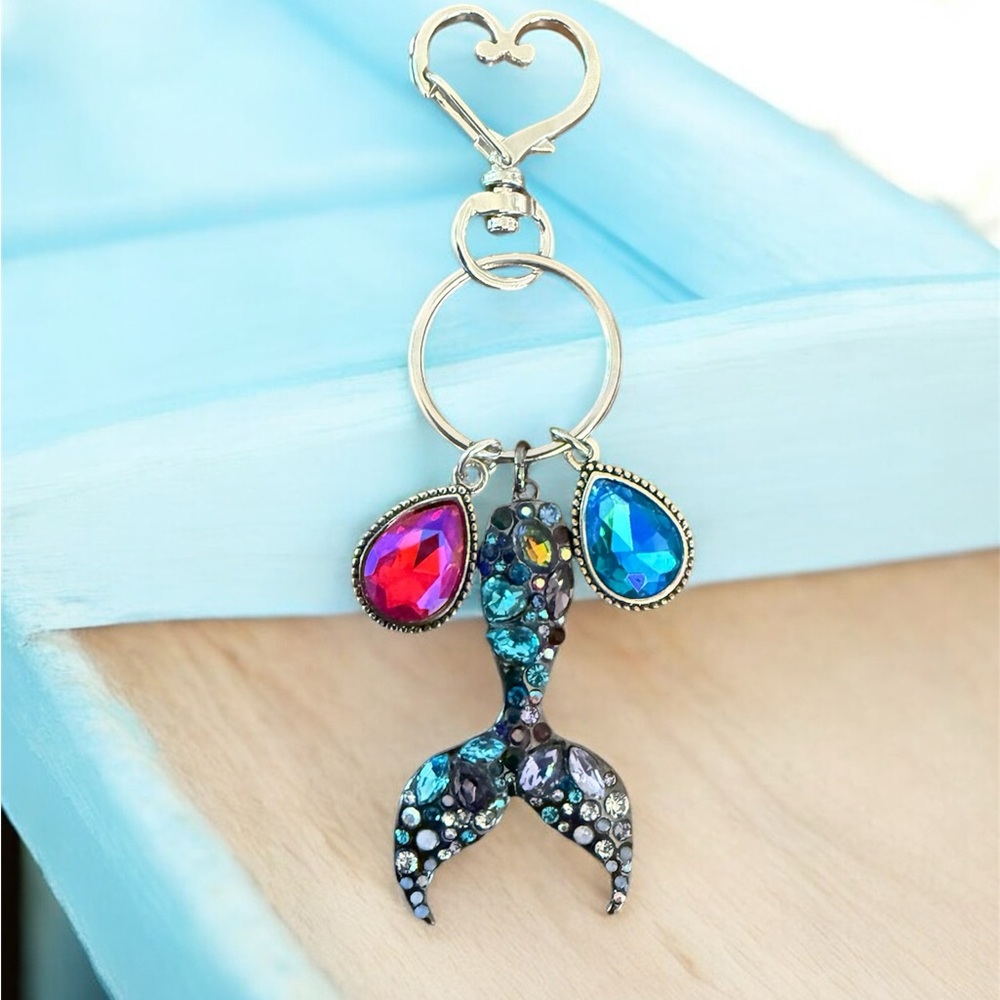 Mermaid Tail Keychain/Bag Tag with multicolored Rhinestone Accents